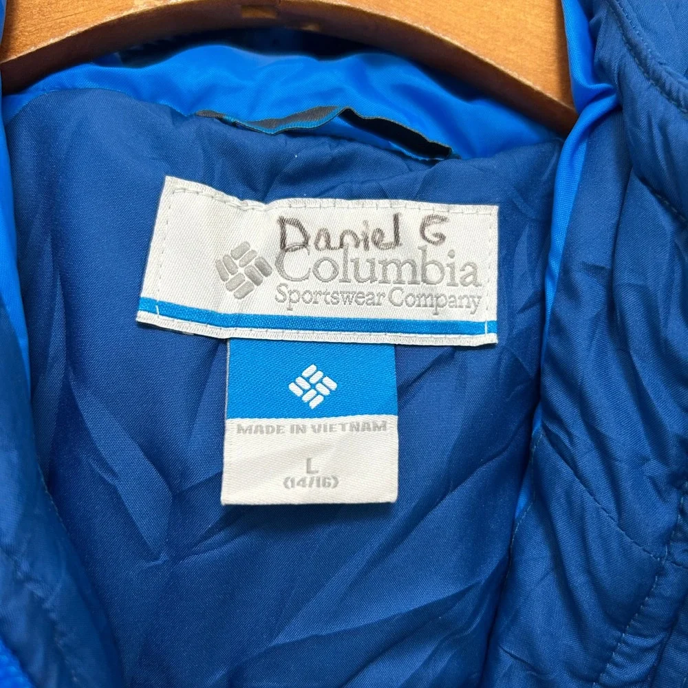Columbia Youth Large 14/16 Blue Colorblock Hooded Puffer Jacket Insulated Coat